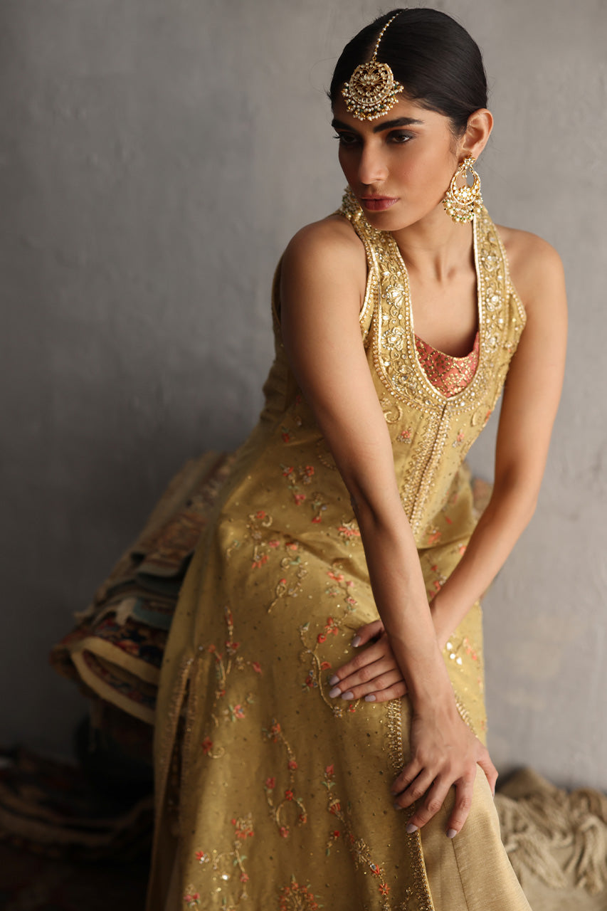 Gold Hand-Embroidered Cotton Zari Lehenga (3-Piece) - Image 8