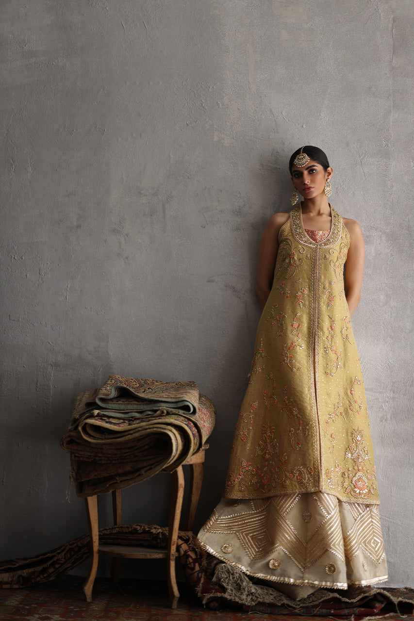 Gold Hand-Embroidered Cotton Zari Lehenga (3-Piece) - Image 9