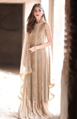 Gold Hand-Embroidered Crushed Silk Lehenga (3-Piece) - Image 2