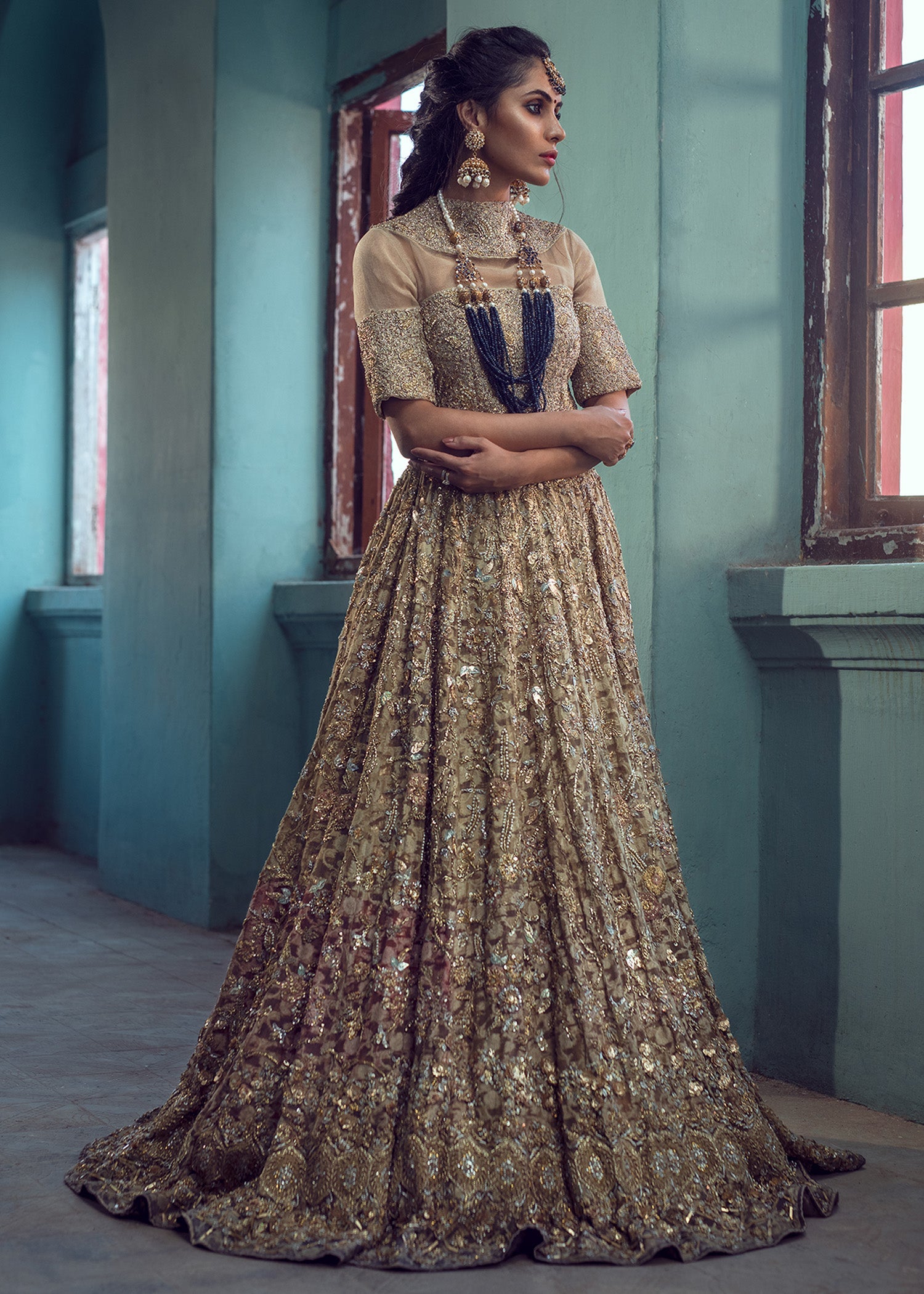 Gold Embellished Silk Maysori Lehenga (3-Piece) - Image 2
