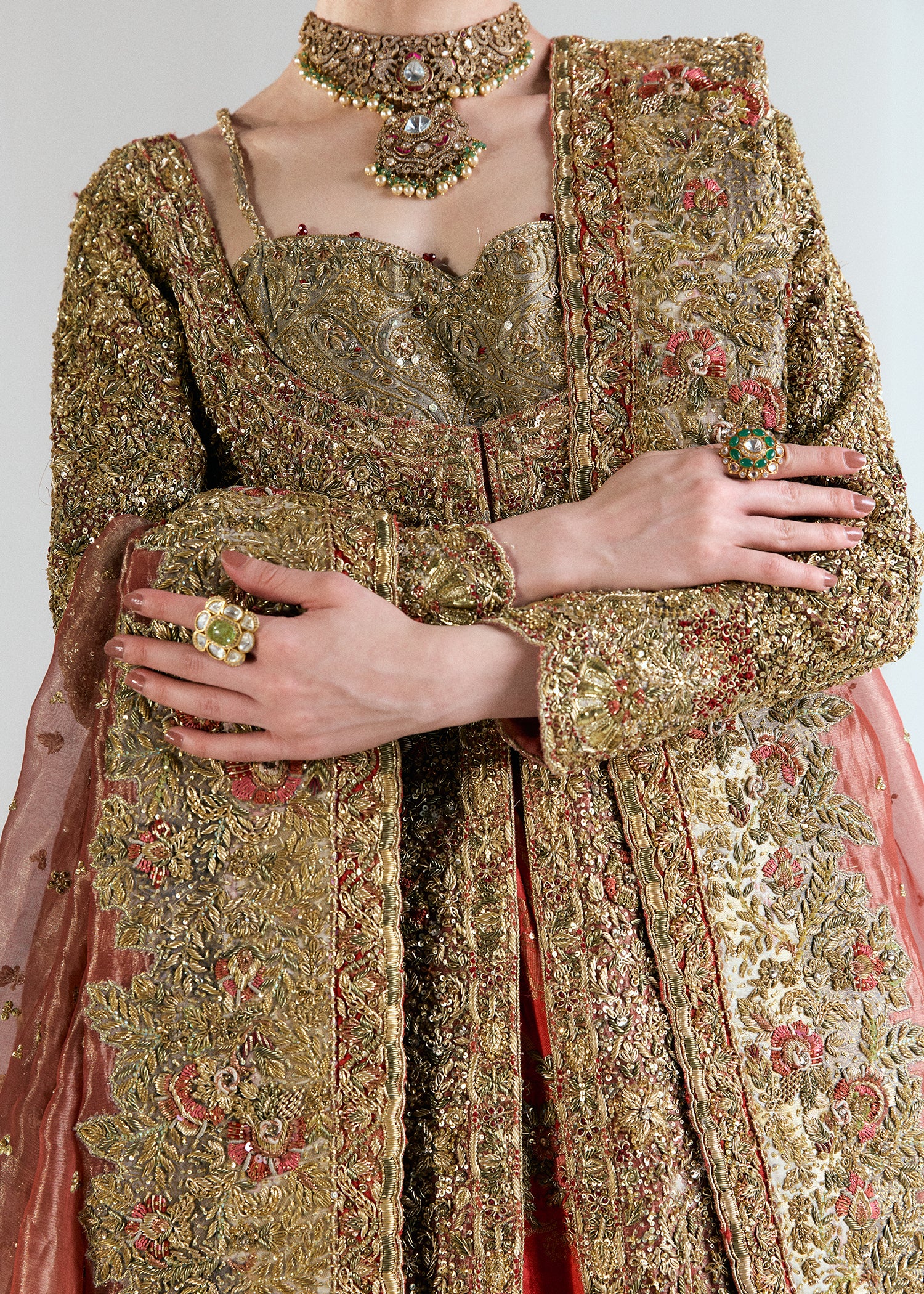 Pakistani Desert Sun Embellished Silk Farshi Lehenga (4-Piece) - Image 2