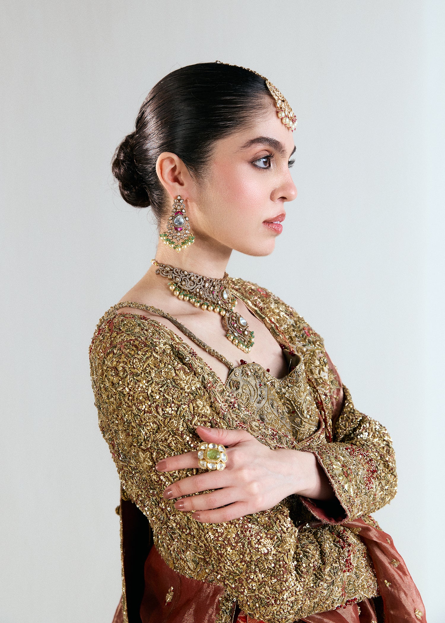 Pakistani Desert Sun Embellished Silk Farshi Lehenga (4-Piece) - Image 5