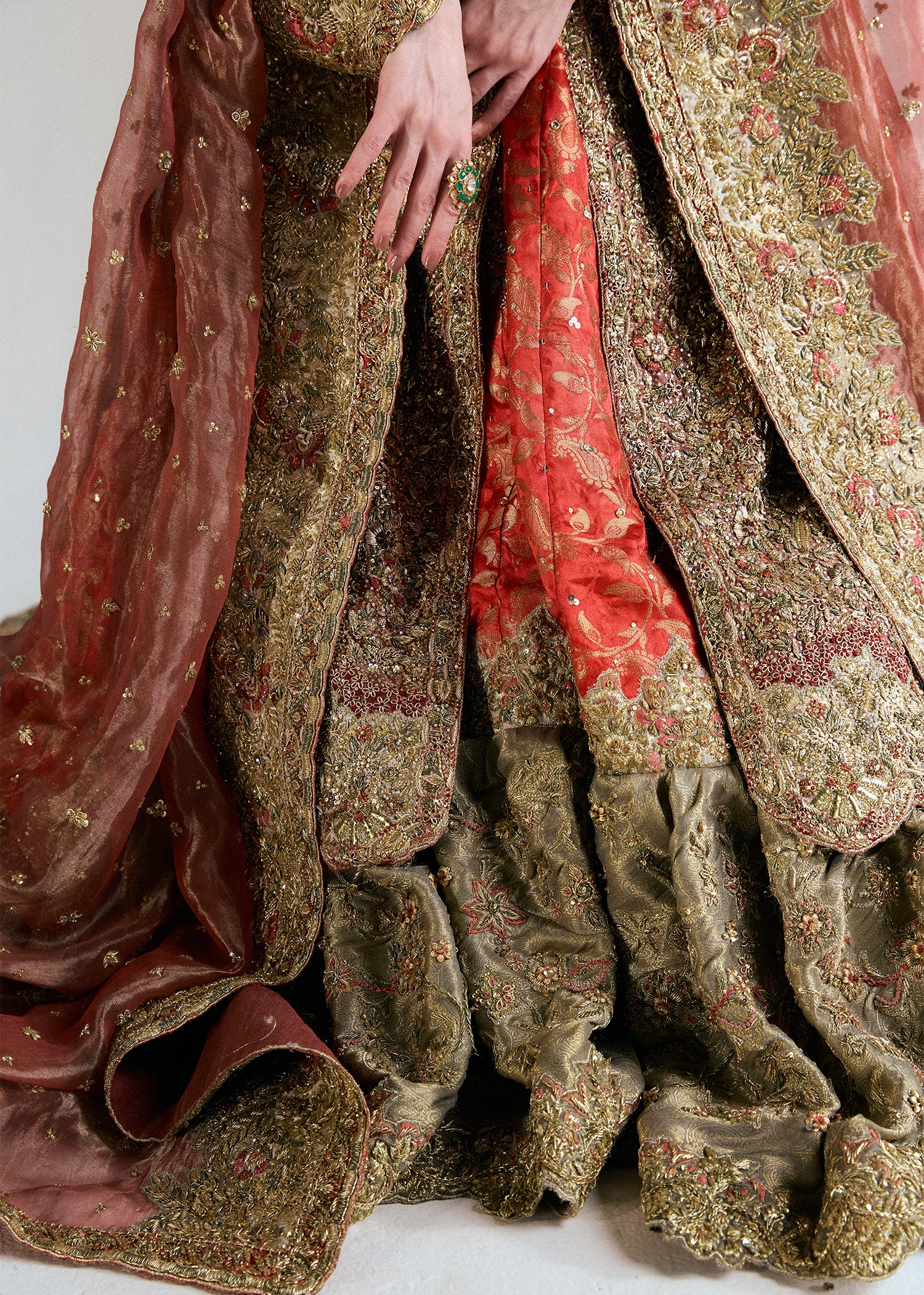 Pakistani Desert Sun Embellished Silk Farshi Lehenga (4-Piece) - Image 6