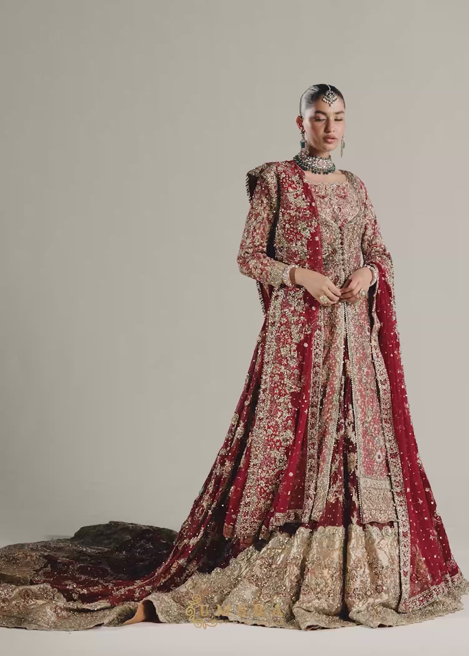 Pakistani Desert Sun Embellished Silk Farshi Lehenga (4-Piece) - Image 7