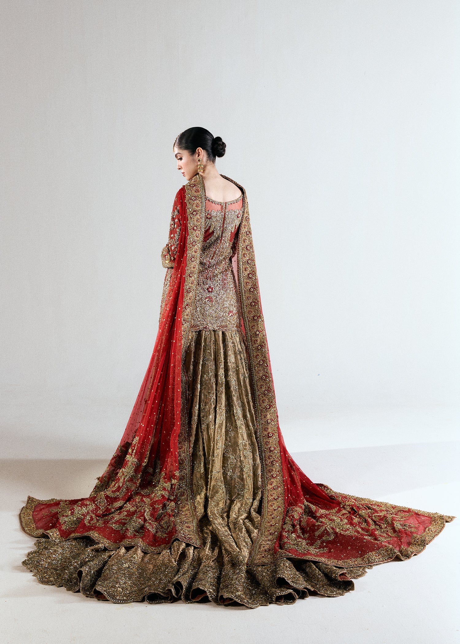Champagne Gold Embroidered French Net Bridal Lehenga (3-Piece) - Image 6
