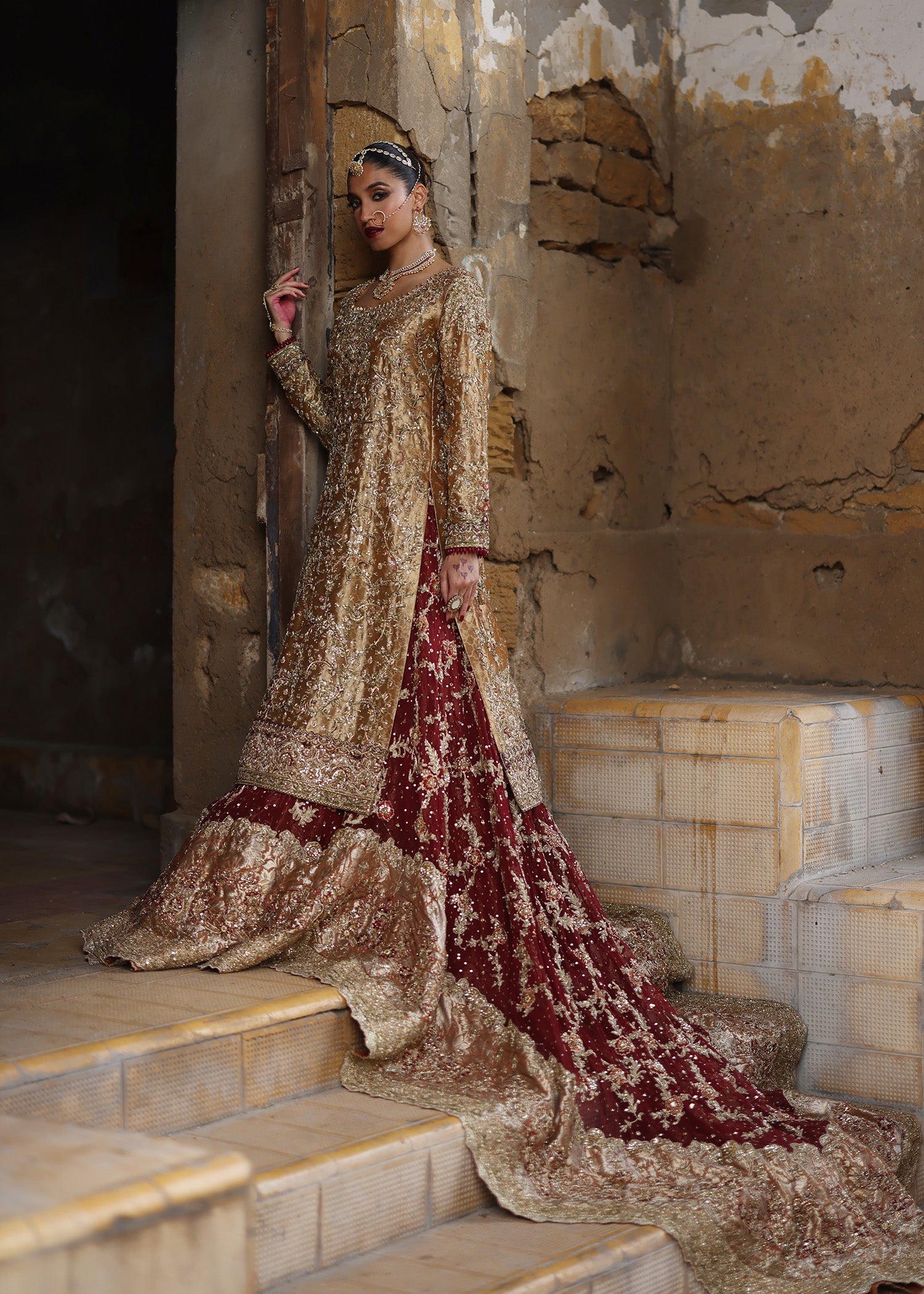 Honey Gold Zardozi French Lame Bridal Lehenga (3-Piece) - Image 10