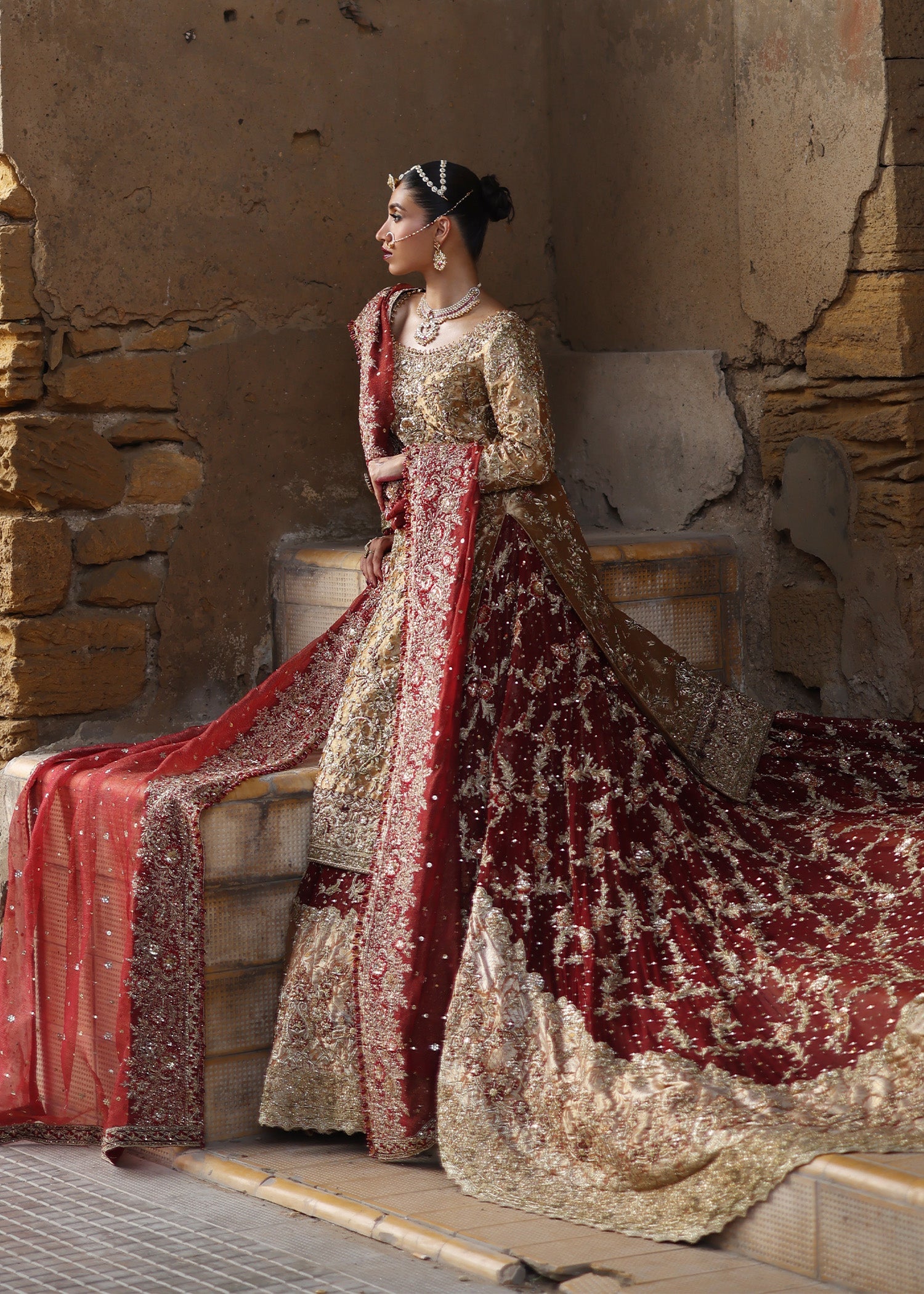 Honey Gold Zardozi French Lame Bridal Lehenga (3-Piece) - Image 2