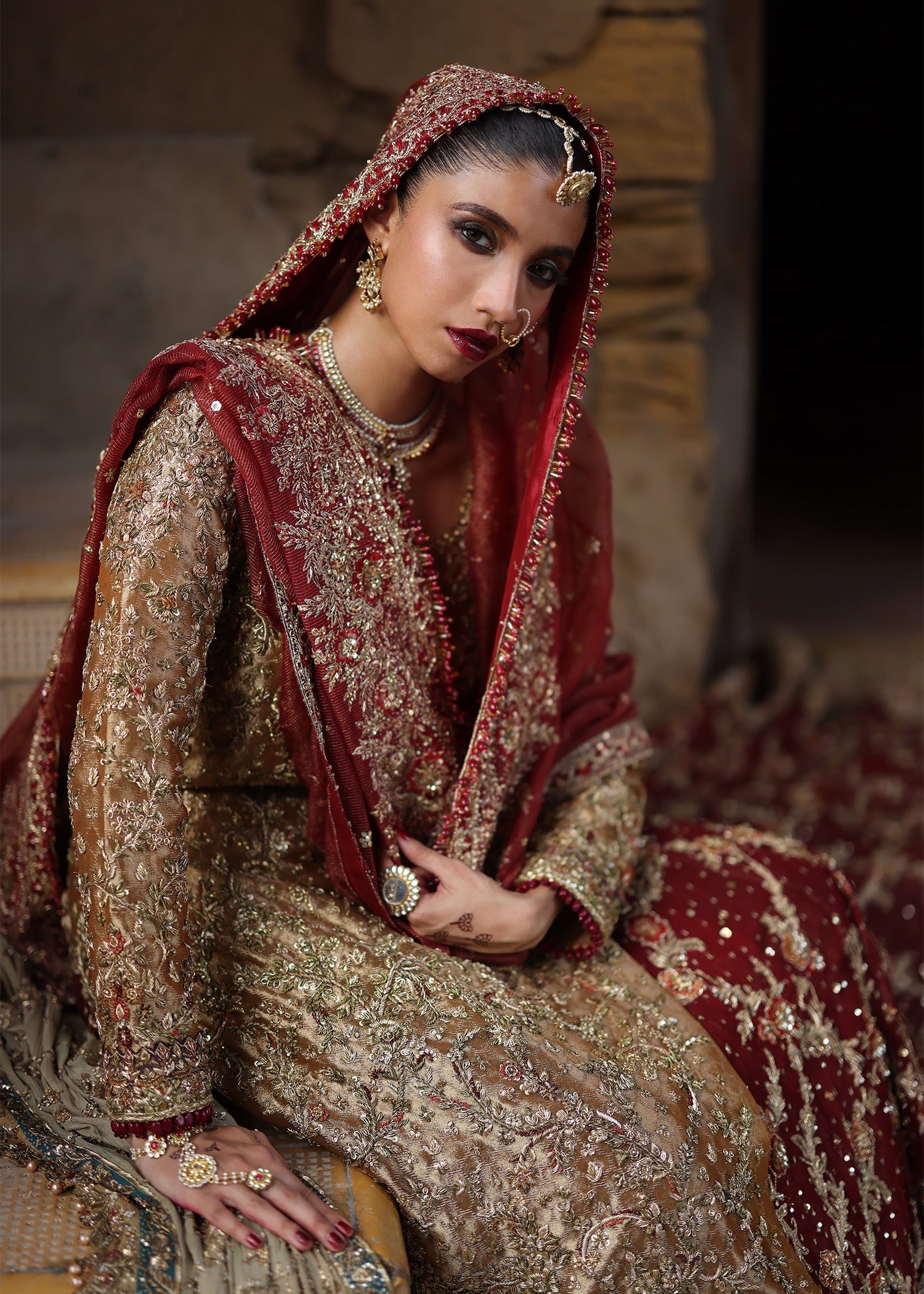 Honey Gold Zardozi French Lame Bridal Lehenga (3-Piece) - Image 4