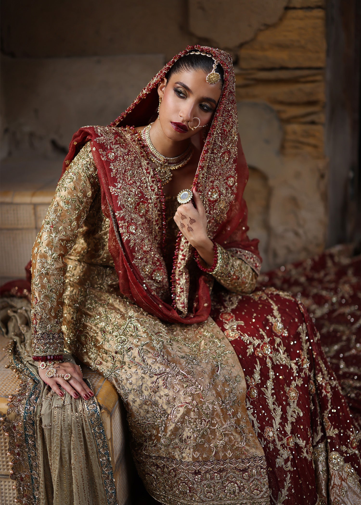 Honey Gold Zardozi French Lame Bridal Lehenga (3-Piece) - Image 5