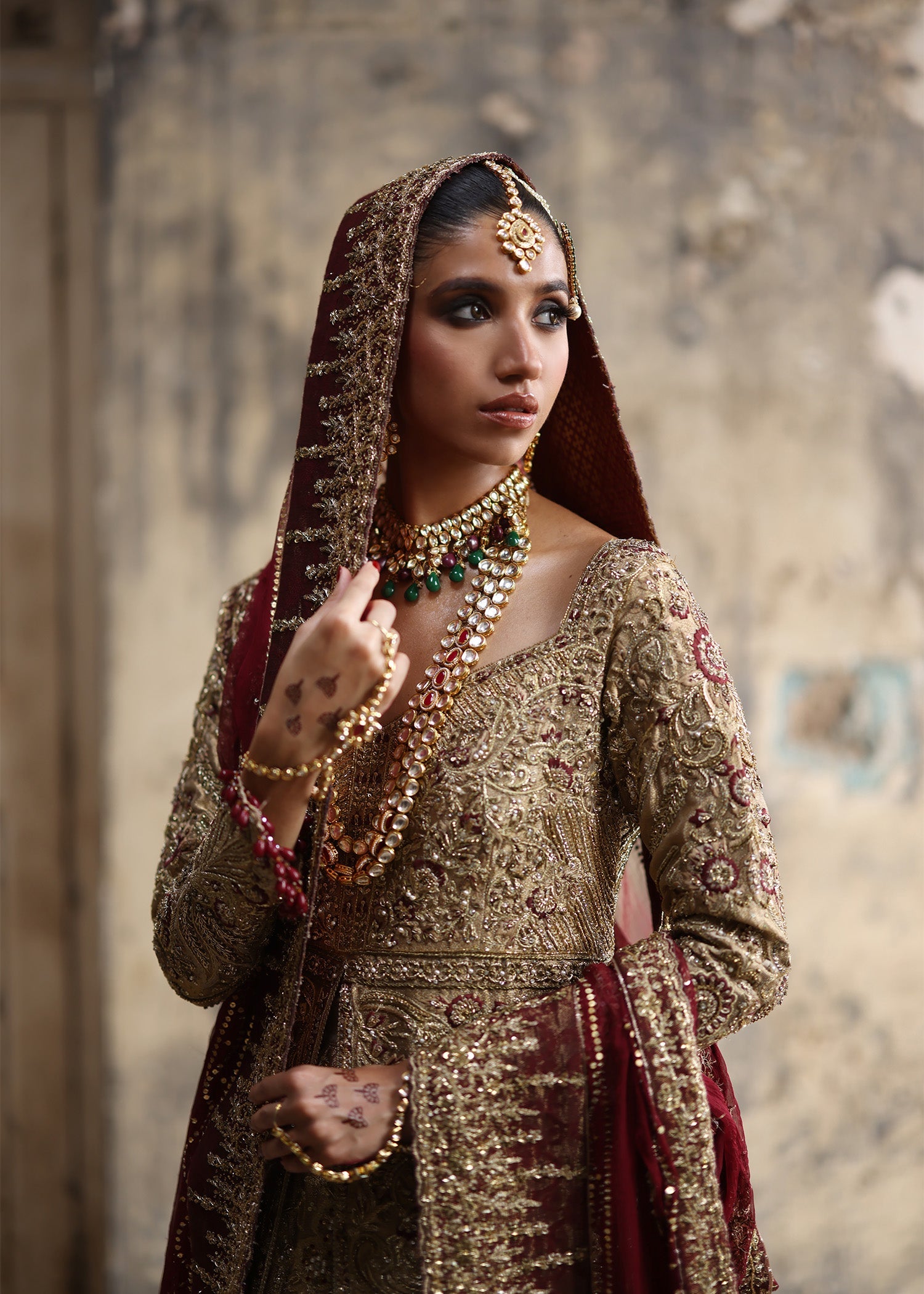 Honey Gold Embroidered French Lame Bridal Jacket Lehenga (3-Piece) - Image 2