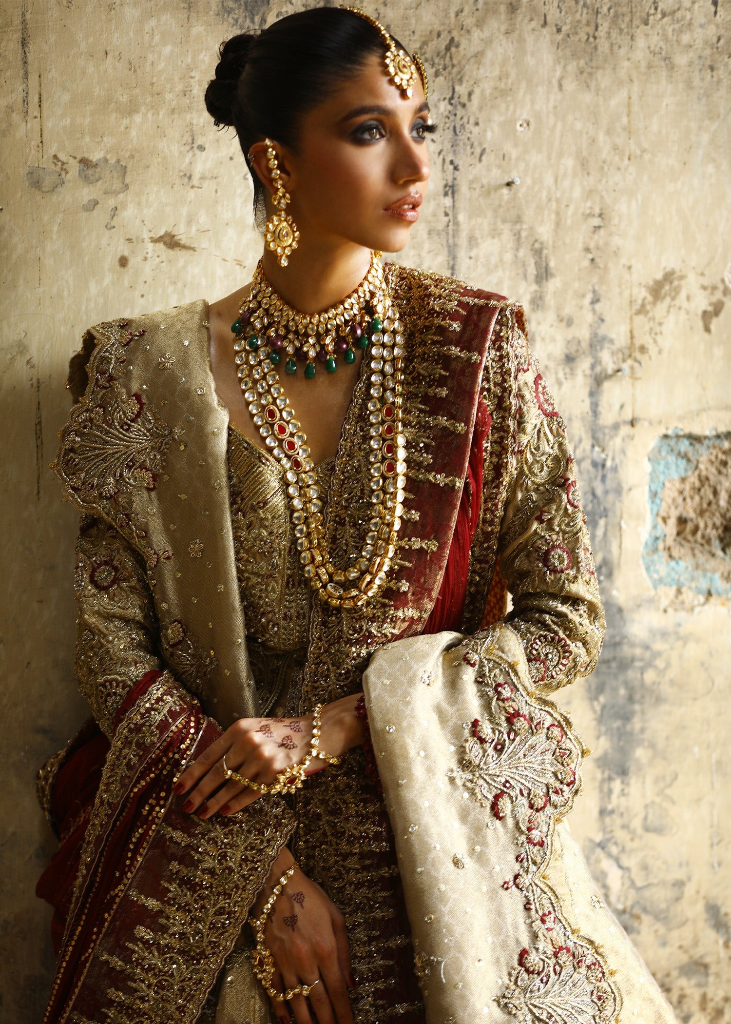 Honey Gold Embroidered French Lame Bridal Jacket Lehenga (3-Piece) - Image 7