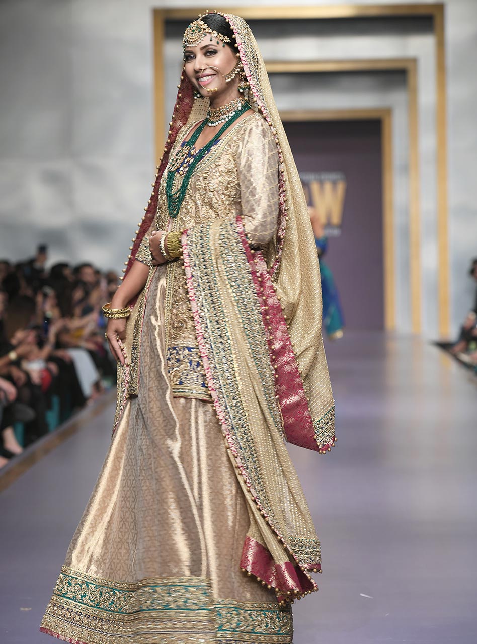Gold Zardozi Jacquard Bridal Jacket Lehenga (3-Piece) - Image 4