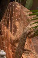 Rose Gold Zardozi Tissue A-Line Bridal Lehenga (3-Piece) - Image 5