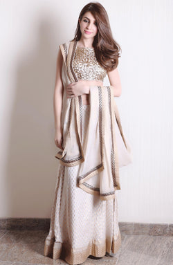 Gold Gota Mesh Blouse with Chiffon Jamawar Lehenga (3-Piece) - Image 1