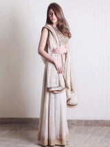 Gold Gota Mesh Blouse with Chiffon Jamawar Lehenga (3-Piece) - Image 3