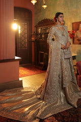 Gold Embellished Tissue Gown with Jamawar Lehenga (3-Piece) - Image 5