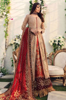 Golden Embroidered Tissue Gown with Jamawar Lehenga (3-Piece) - Image 4