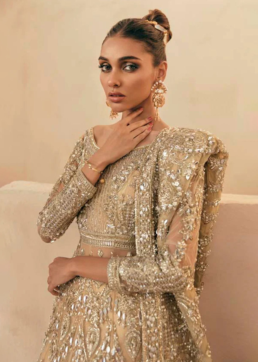 Indian Gold Zardozi Jamawar Lehenga Set (3-Piece) - Image 3