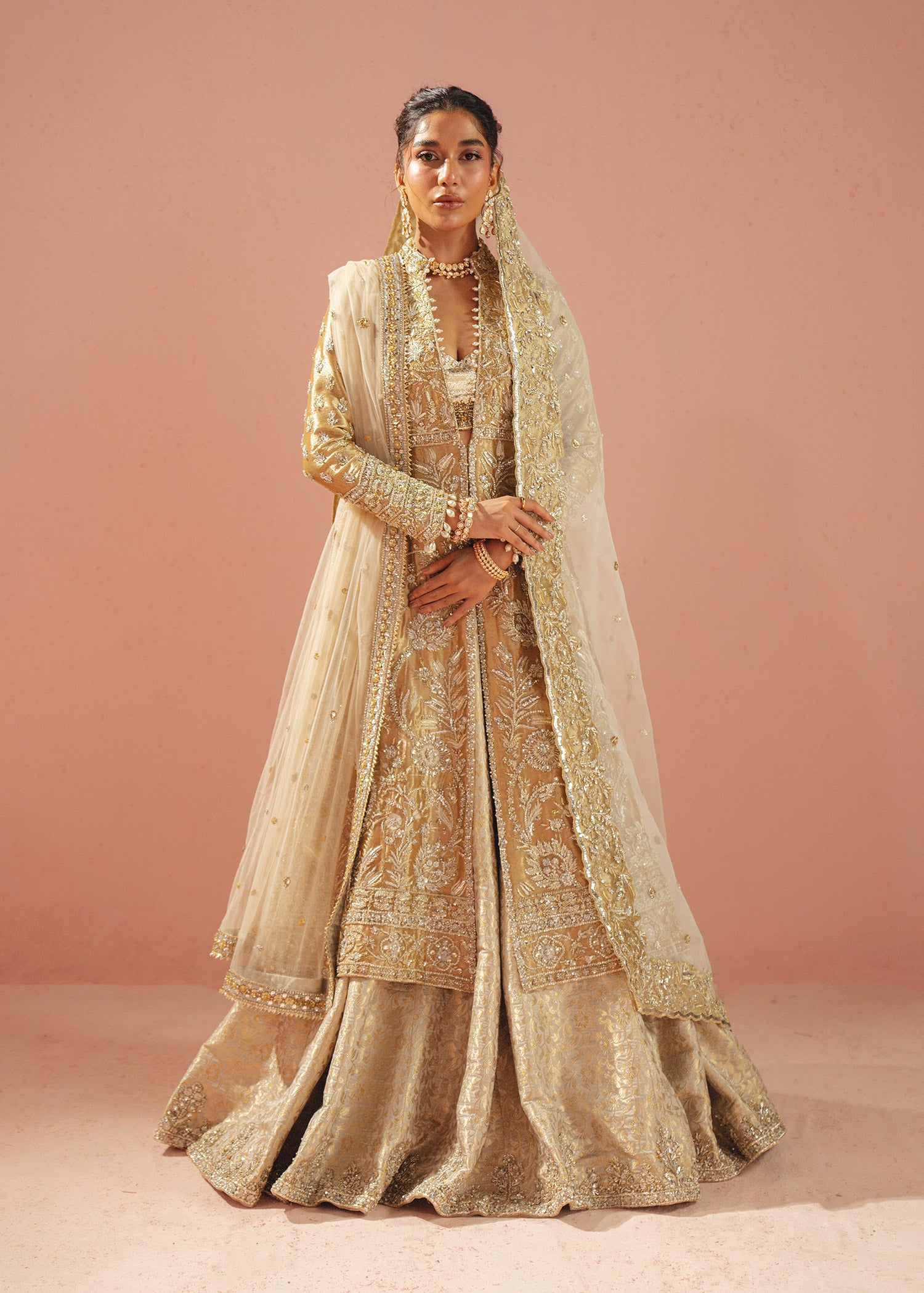 Gold Zardozi Tissue Jacket Lehenga (3-Piece) - Image 1