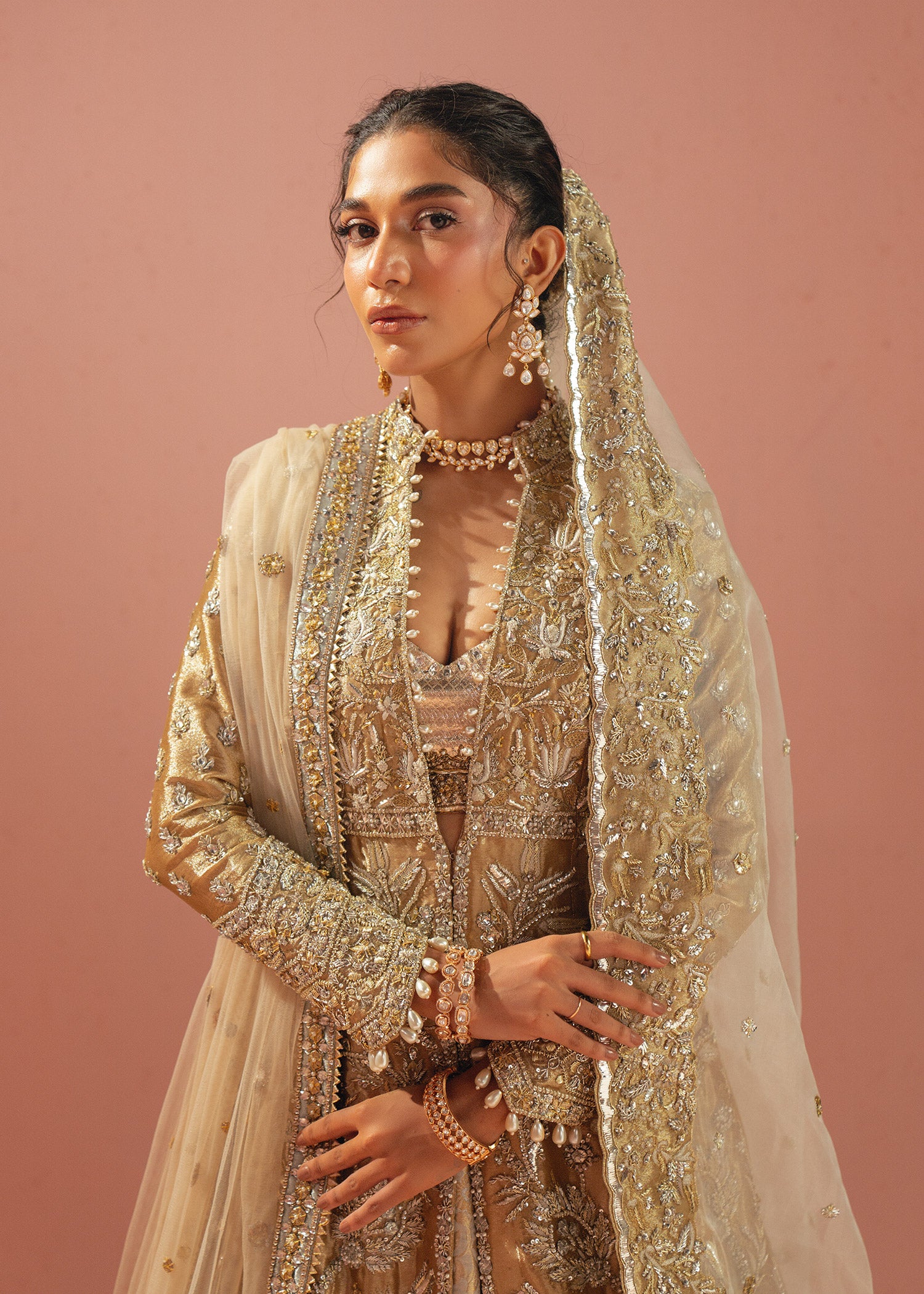 Gold Zardozi Tissue Jacket Lehenga (3-Piece) - Image 2