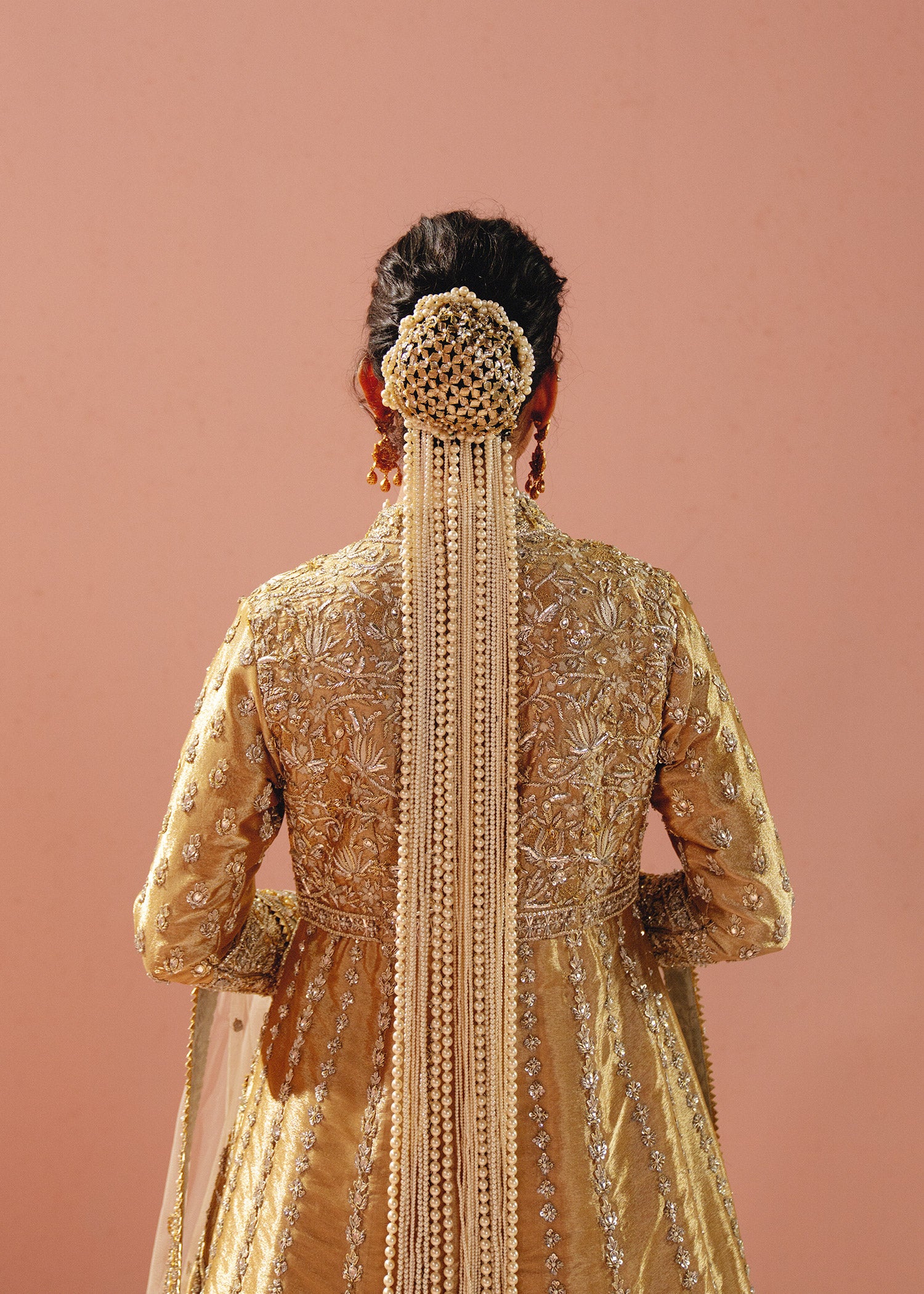 Gold Zardozi Tissue Jacket Lehenga (3-Piece) - Image 3