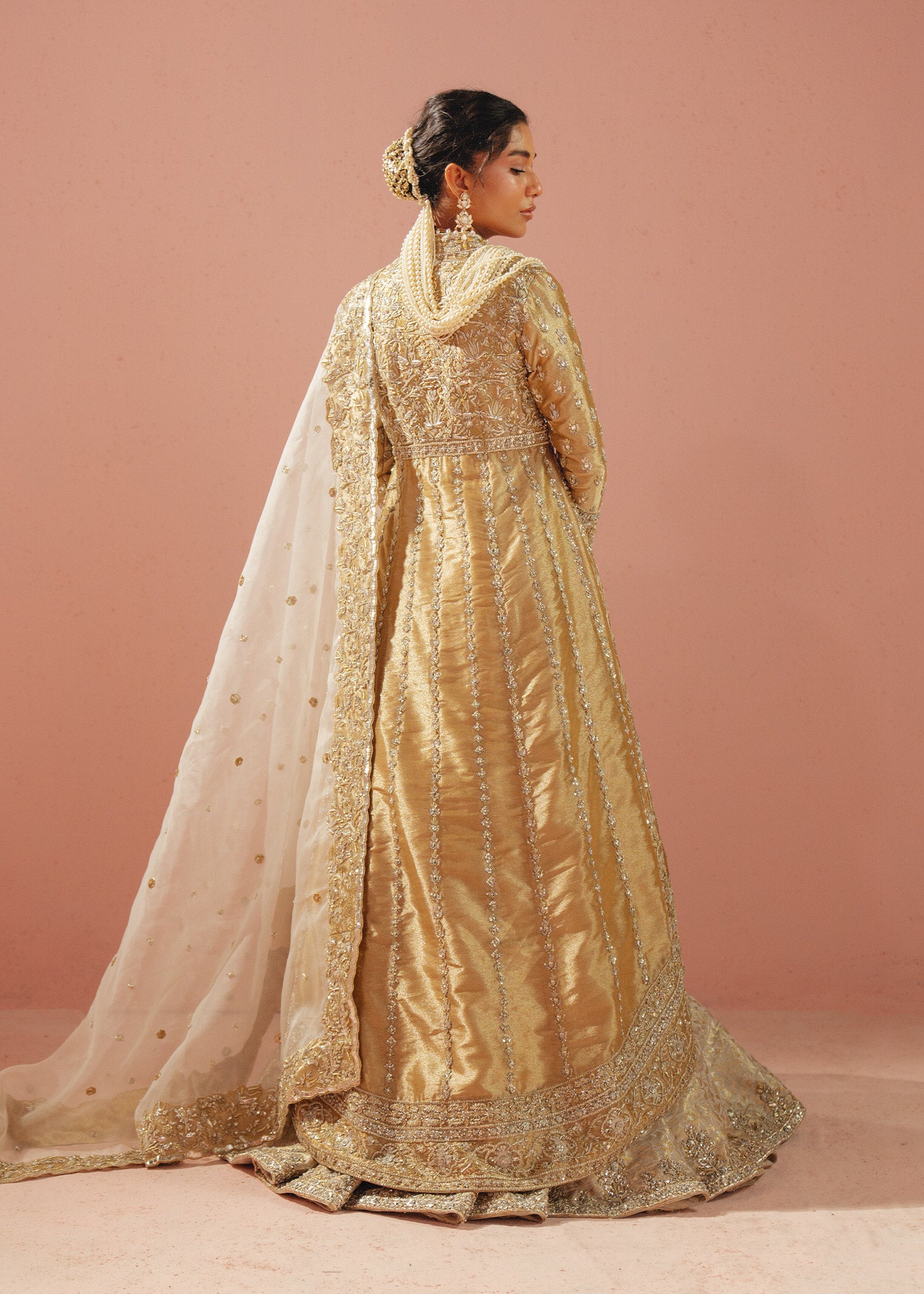 Gold Zardozi Tissue Jacket Lehenga (3-Piece) - Image 4