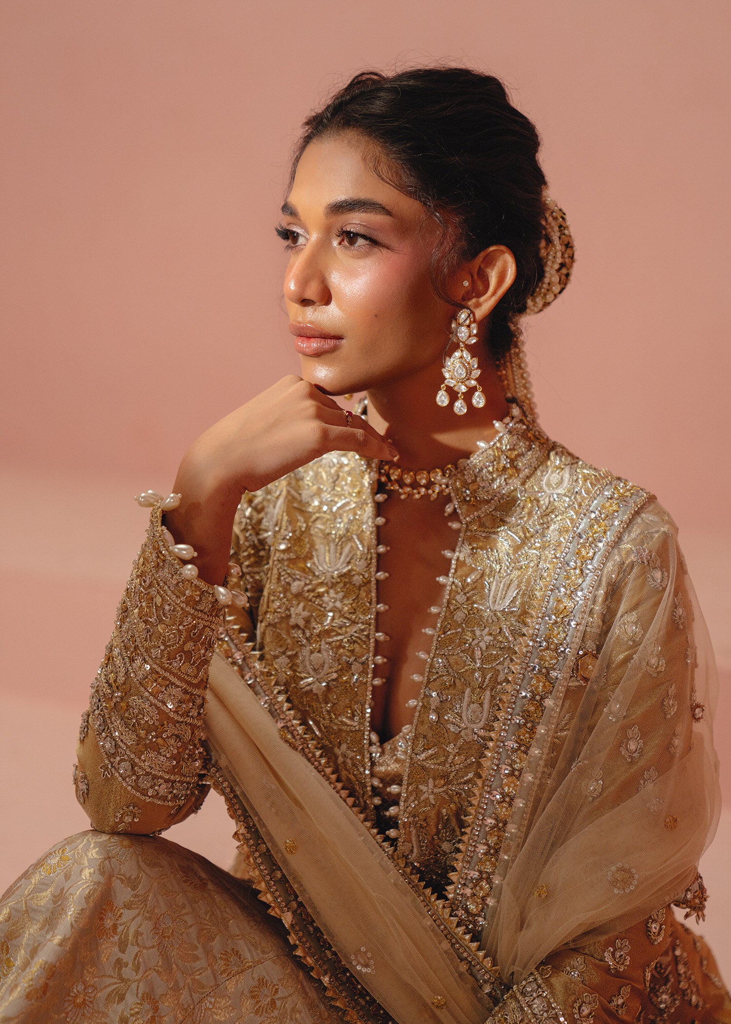 Gold Zardozi Tissue Jacket Lehenga (3-Piece) - Image 6