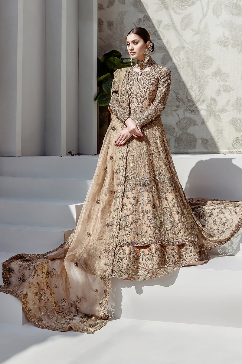 Peachy Gold Embellished Jamawar Lehenga (3-Piece) - Image 2