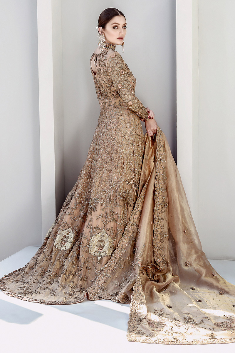 Peachy Gold Embellished Jamawar Lehenga (3-Piece) - Image 3