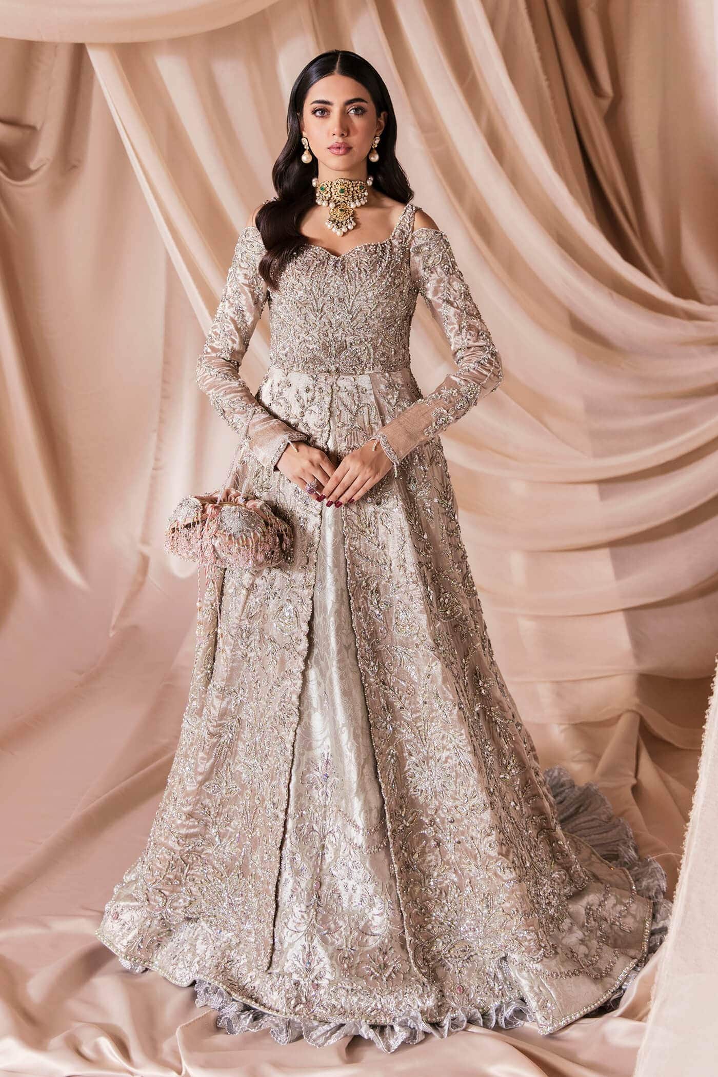 Rose Gold Embellished Pure Tissue Bridal Gown (3-Piece) - Image 4