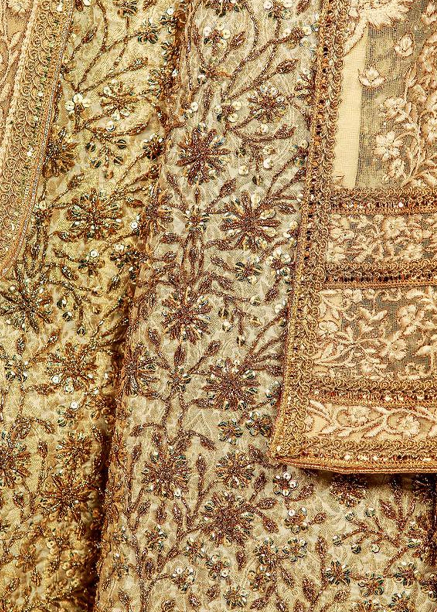 Gold Embroidered Korean Net Peshwas Dress (3-Piece) - Image 3