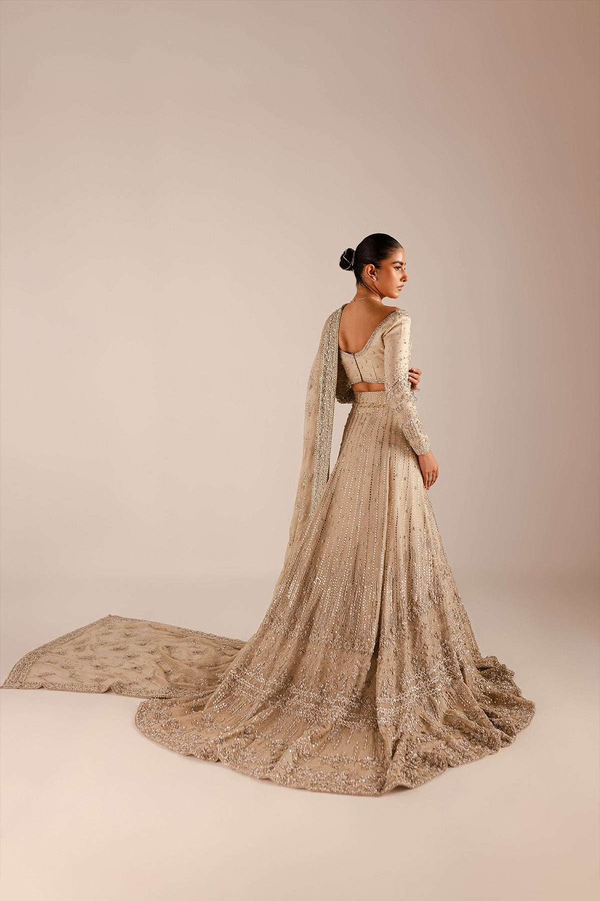 Gold & Silver Zardozi Kundan Net Bridal Lehenga (3-Piece) - Image 2