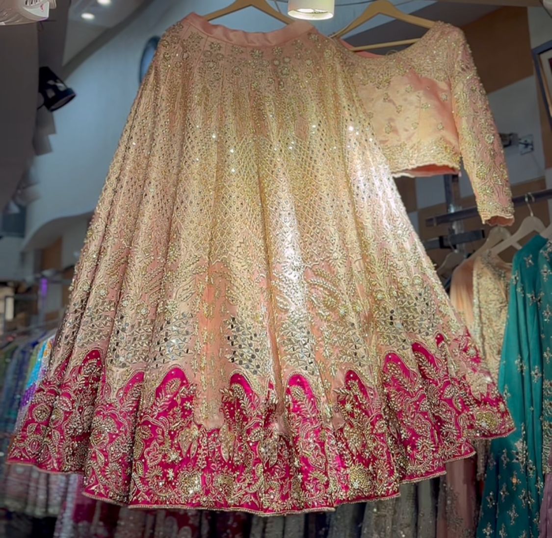 Rose Gold Embellished Lama Tissue Lehenga Choli (2-Piece) - Image 1