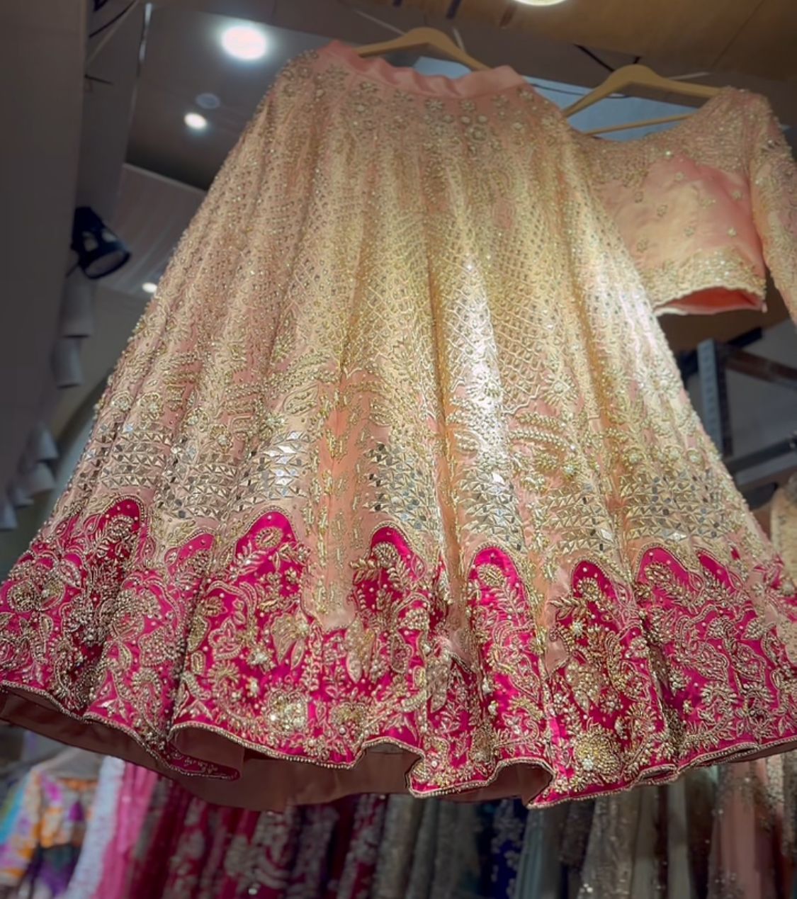 Rose Gold Embellished Lama Tissue Lehenga Choli (2-Piece) - Image 3