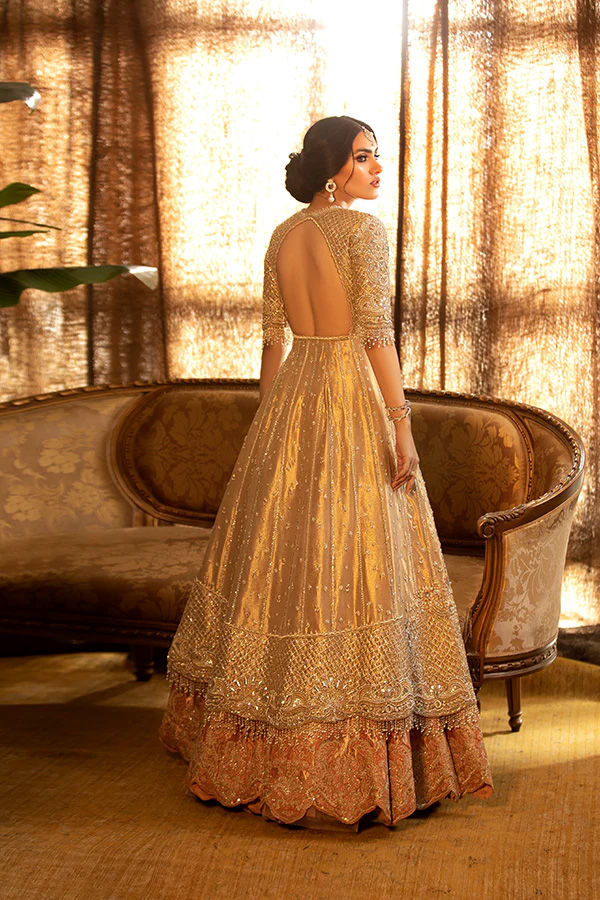 Gold Zardozi Lamè Anarkali Bridal Lehenga (3-Piece) - Image 3