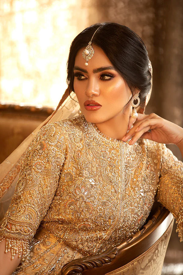 Gold Zardozi Lamè Anarkali Bridal Lehenga (3-Piece) - Image 5
