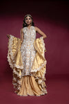 Gold Lamé Embroidered Kameez Lehenga (3-Piece) - Image 1