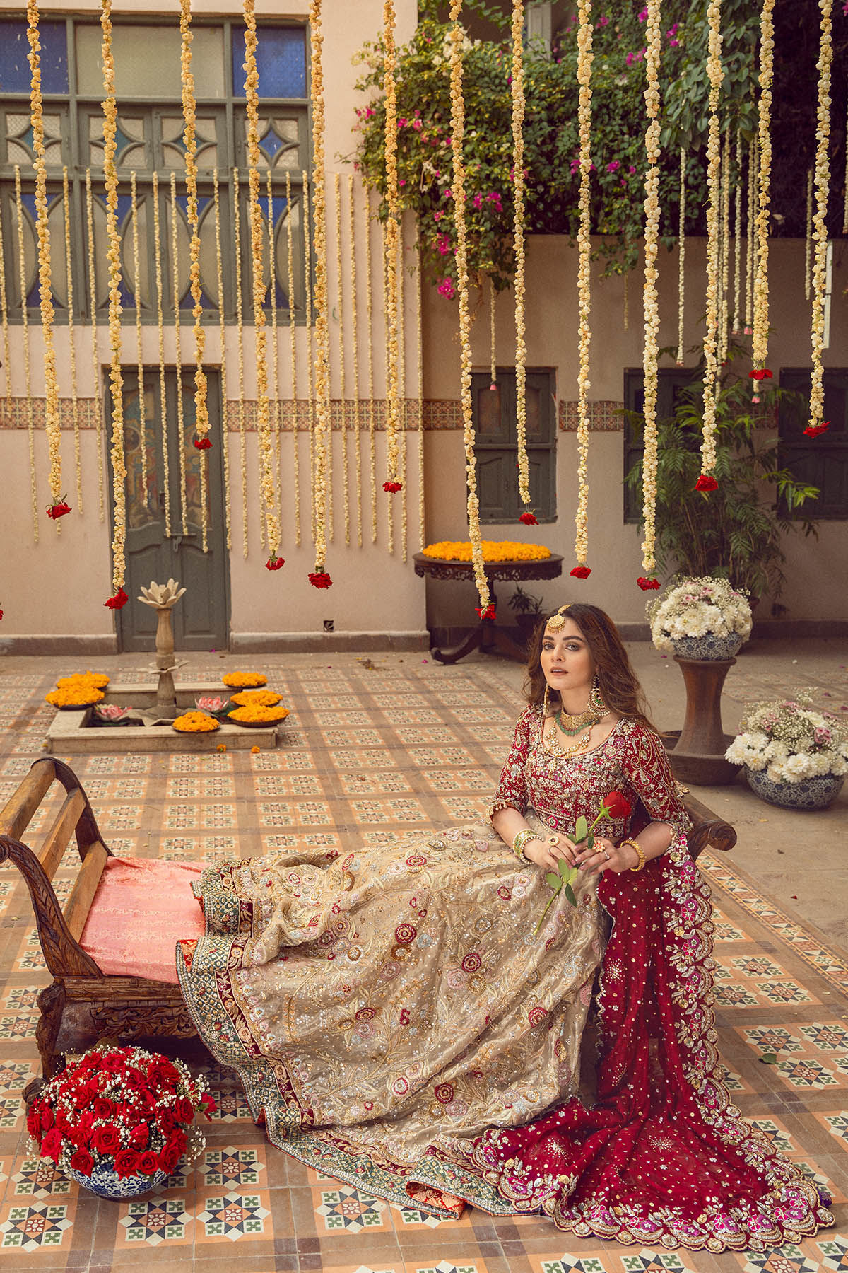 Pakistani Gold Zardozi Lamé Lehenga (3-Piece) - Image 6