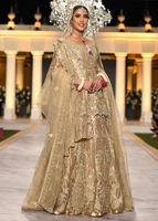 Pakistani Gold Zardozi Lamé Peplum Lehenga (3-Piece) - Image 4