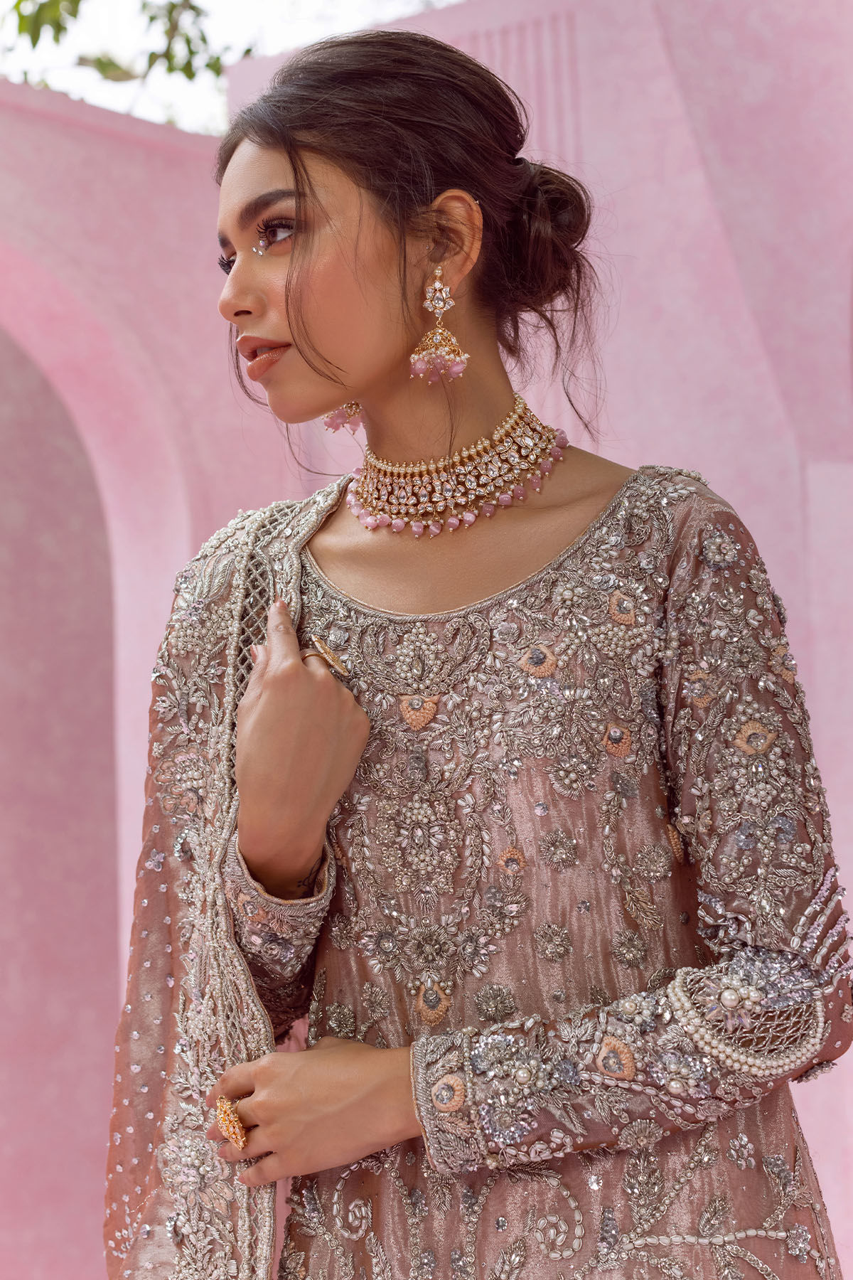 Peach Gold Zardozi Lame Lehenga (3-Piece) - Image 2