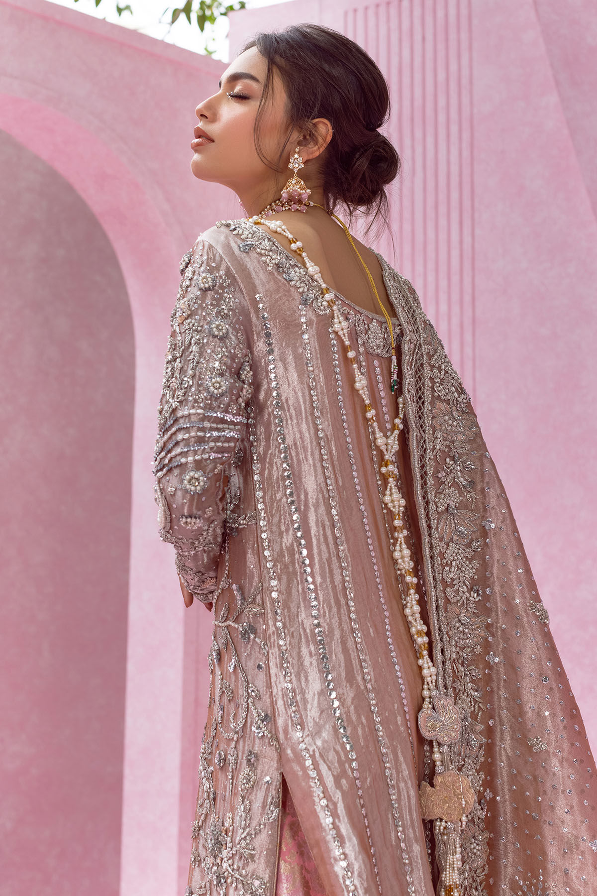 Peach Gold Zardozi Lame Lehenga (3-Piece) - Image 3