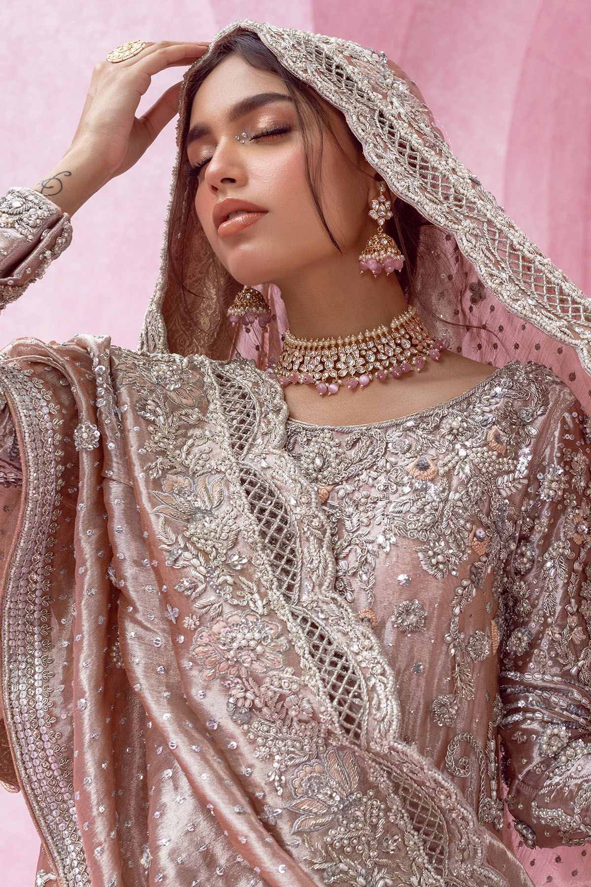 Peach Gold Zardozi Lame Lehenga (3-Piece) - Image 4