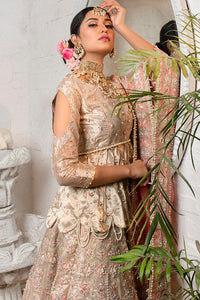 Pakistani Rose Gold Embroidered Maisoori Peplum Lehenga (3-Piece) - Image 4