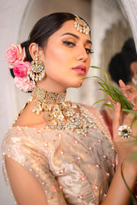 Pakistani Rose Gold Embroidered Maisoori Peplum Lehenga (3-Piece) - Image 5