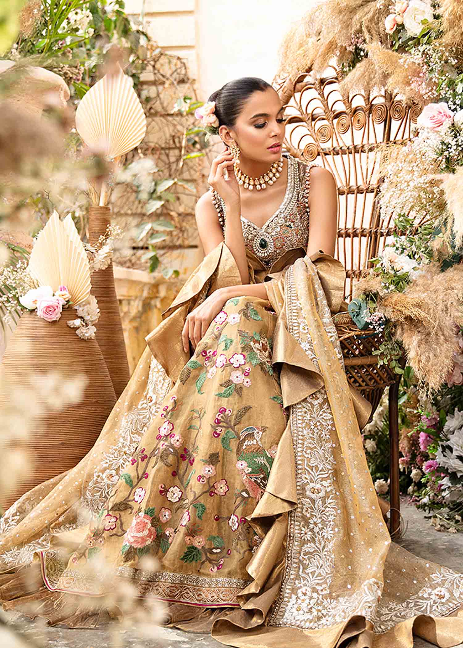 Gold Embellished Masoori Lehenga Set (3-Piece) - Image 2