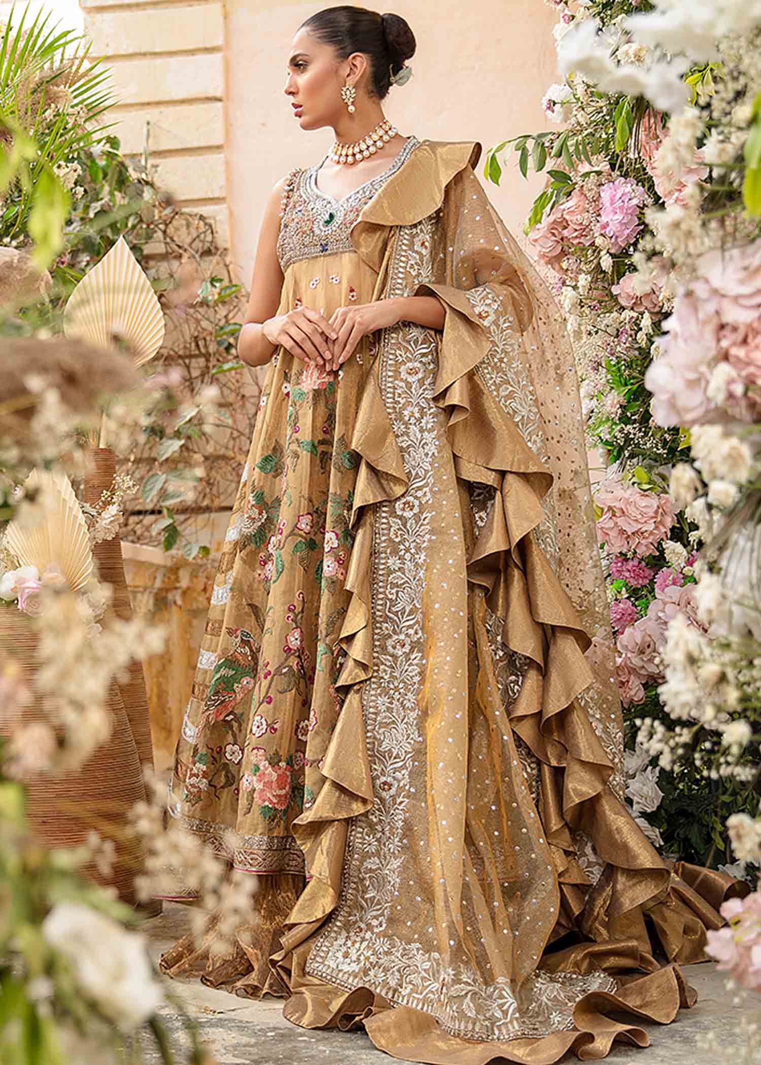 Gold Embellished Masoori Lehenga Set (3-Piece) - Image 3