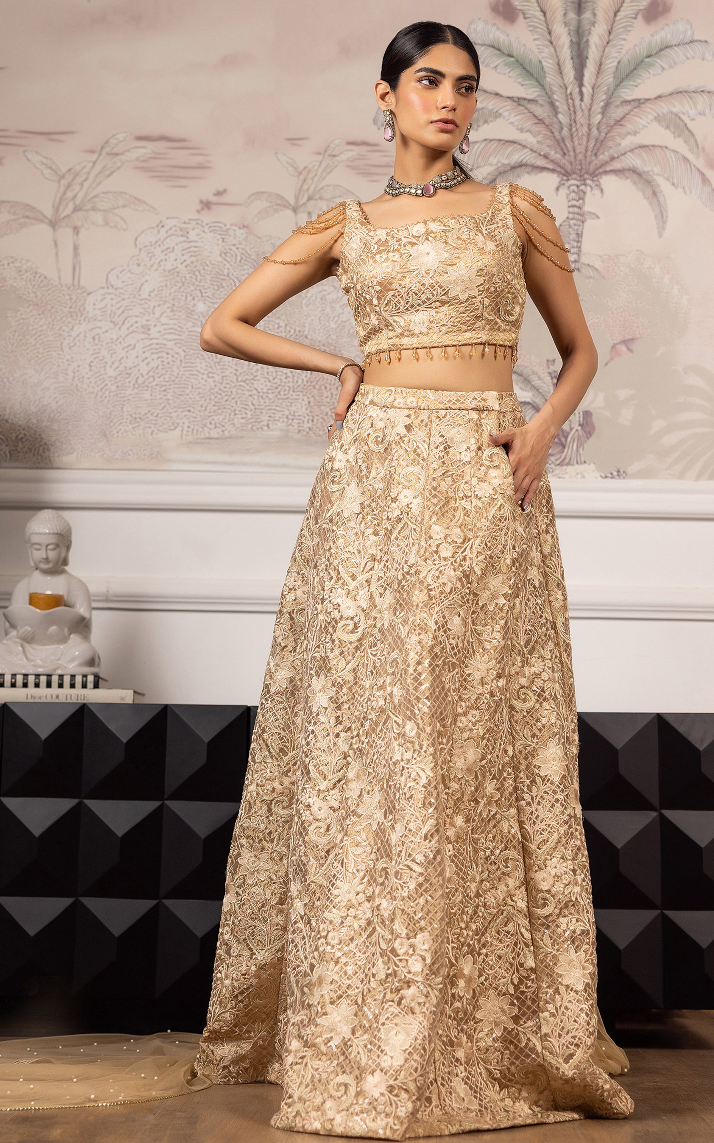 Gold Embroidered Masoori Lehenga Set (3-Piece) - Image 1