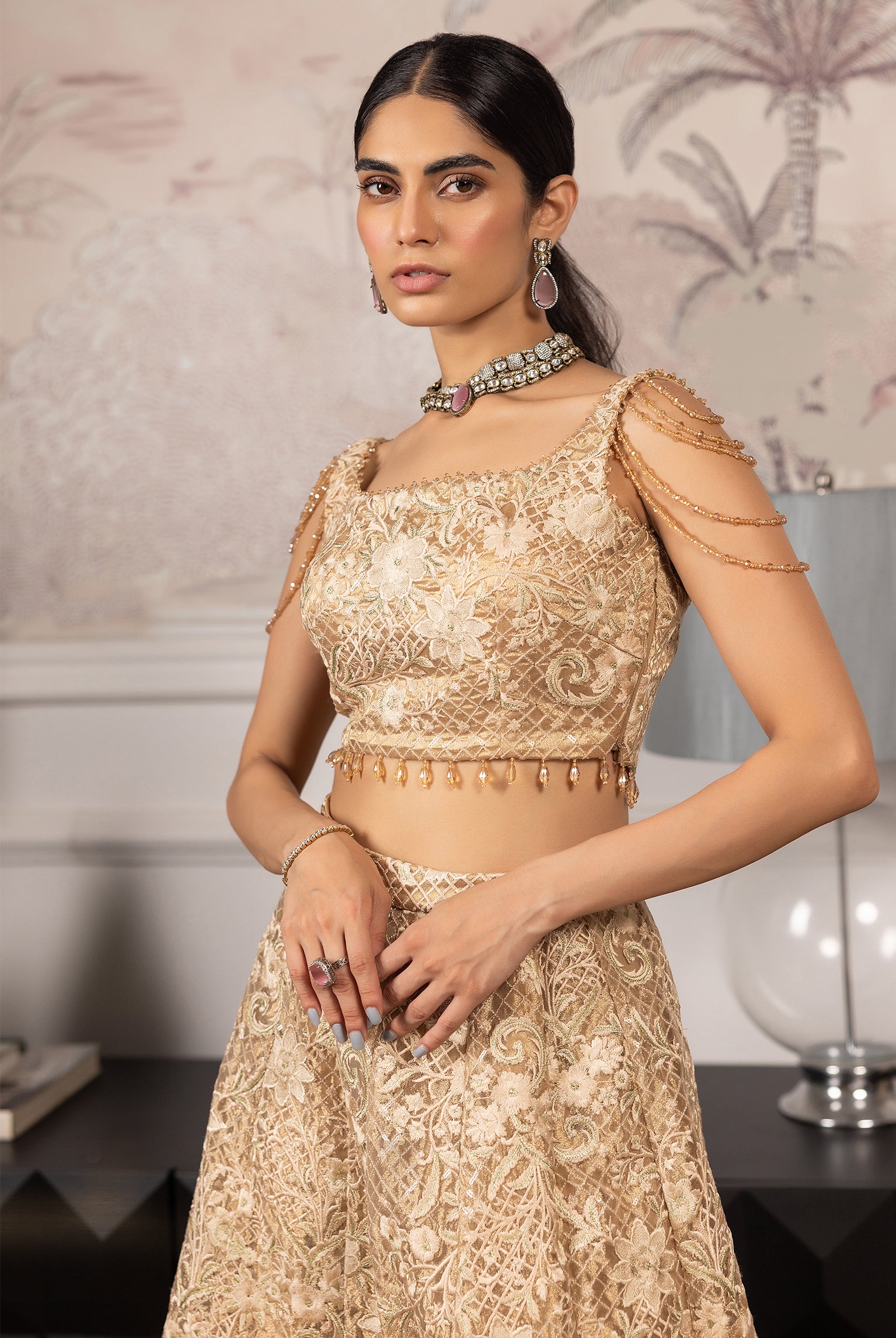 Gold Embroidered Masoori Lehenga Set (3-Piece) - Image 2