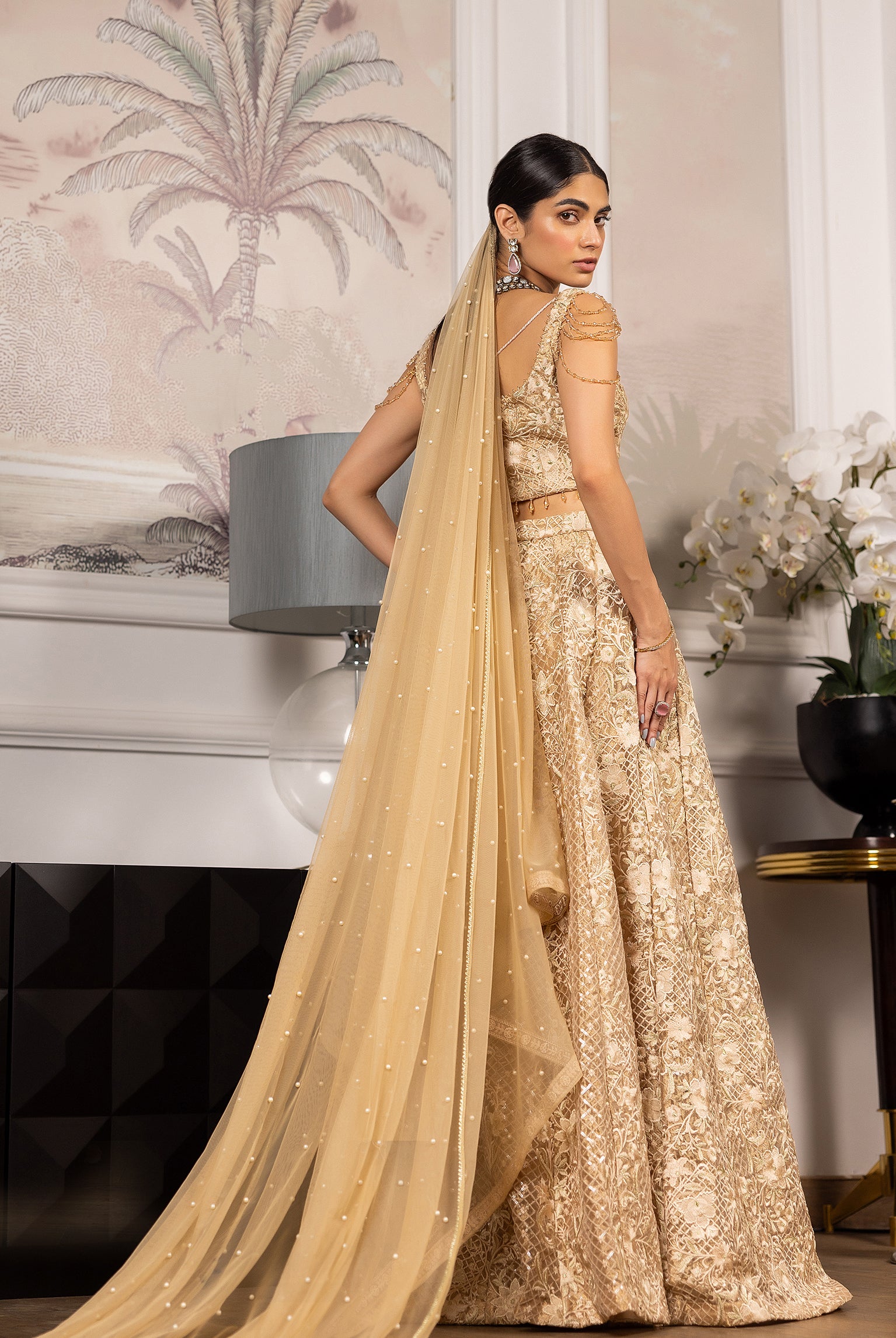 Gold Embroidered Masoori Lehenga Set (3-Piece) - Image 5