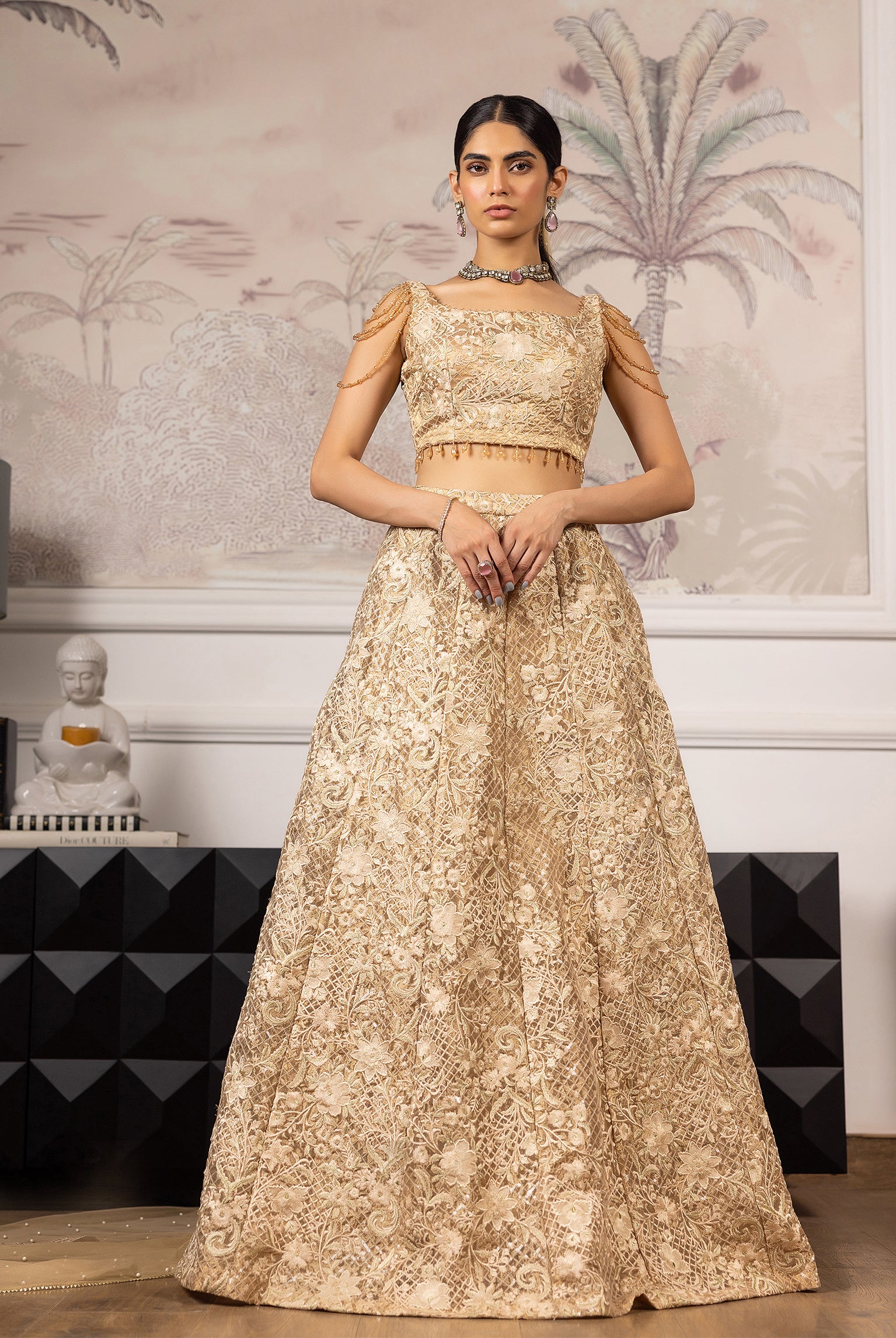 Gold Embroidered Masoori Lehenga Set (3-Piece) - Image 6
